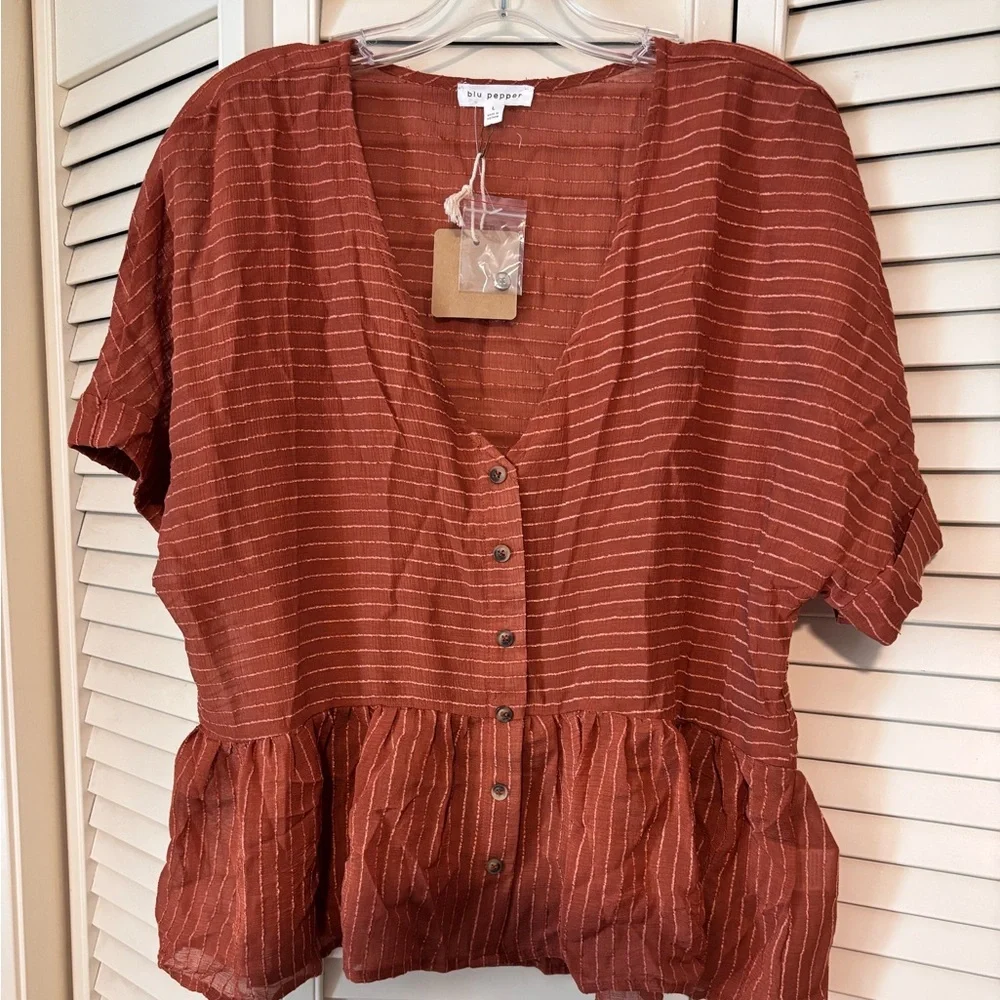 Blu Pepper | Deep Rust Color Button-Up Women's Top | Sz L - Picture 2 of 7
